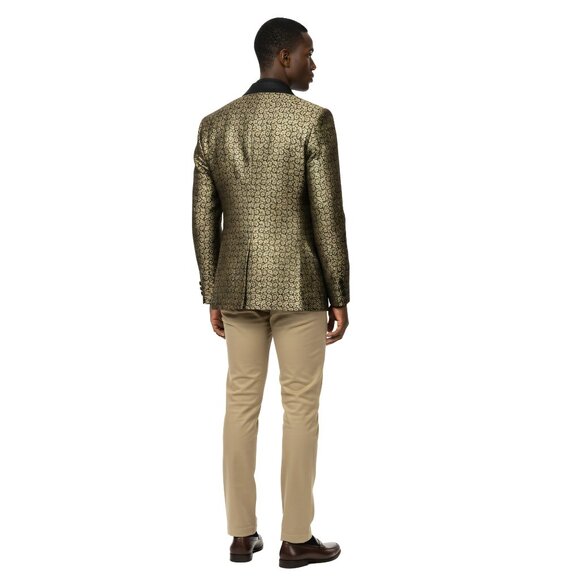 Empire™ Metallic Gold Paisley Shawl Lapel Hybrid Fit Blazer, Gold - Picture 4 of 5